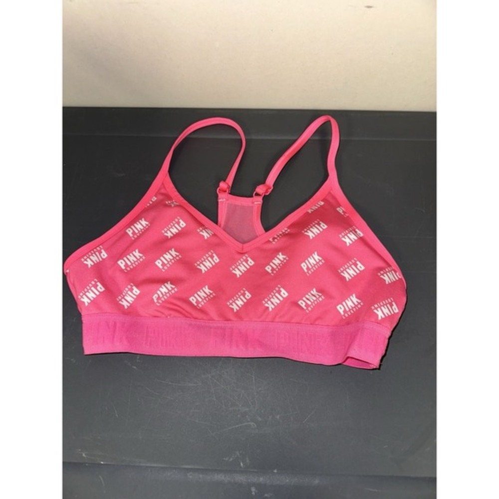 Pink Active Sports Bra Padded Hot pink and white Size small Mesh back Adjustable